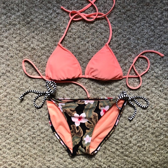 Xhilaration Other - Coral floral string bikini set